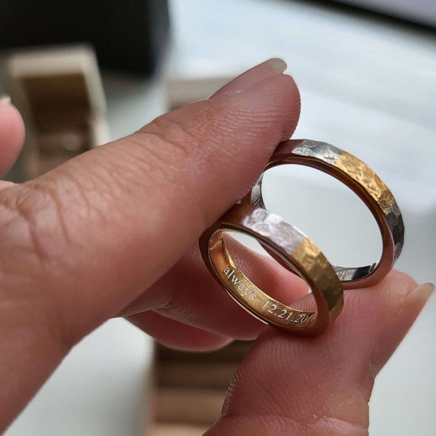 Customizable All Metal Wedding Band with Contrast Panel