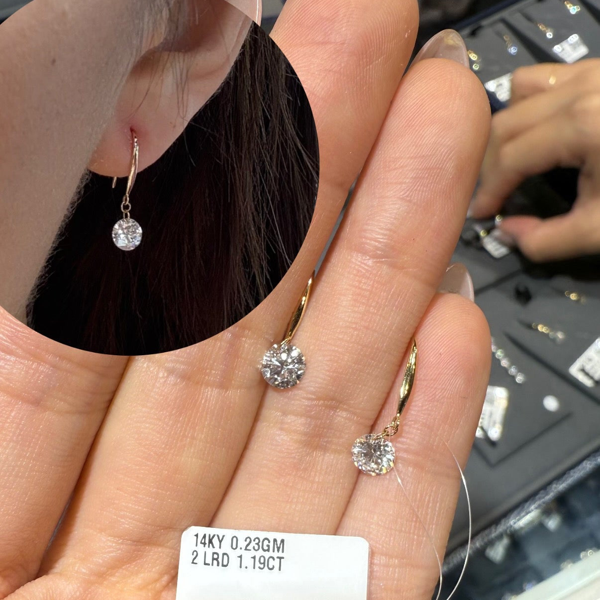 PRE-ORDER 1.19 TCW Round Drilled Lab Diamond Dangler Earrings in 14K Gold