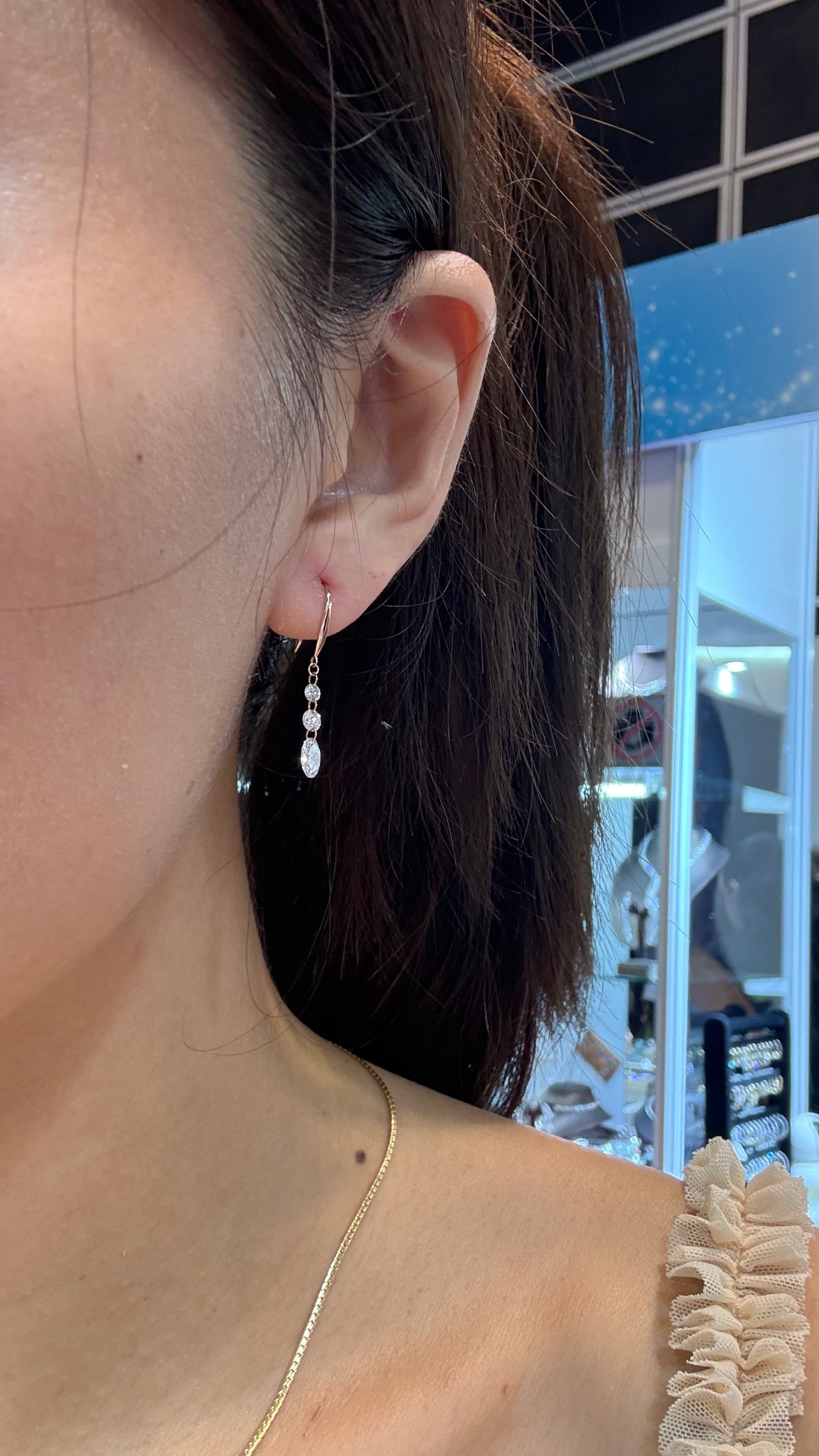 PRE-ORDER 1.2 TCW Triple Round and Oval Drilled Lab Diamond Dangler Earrings in 14K Gold