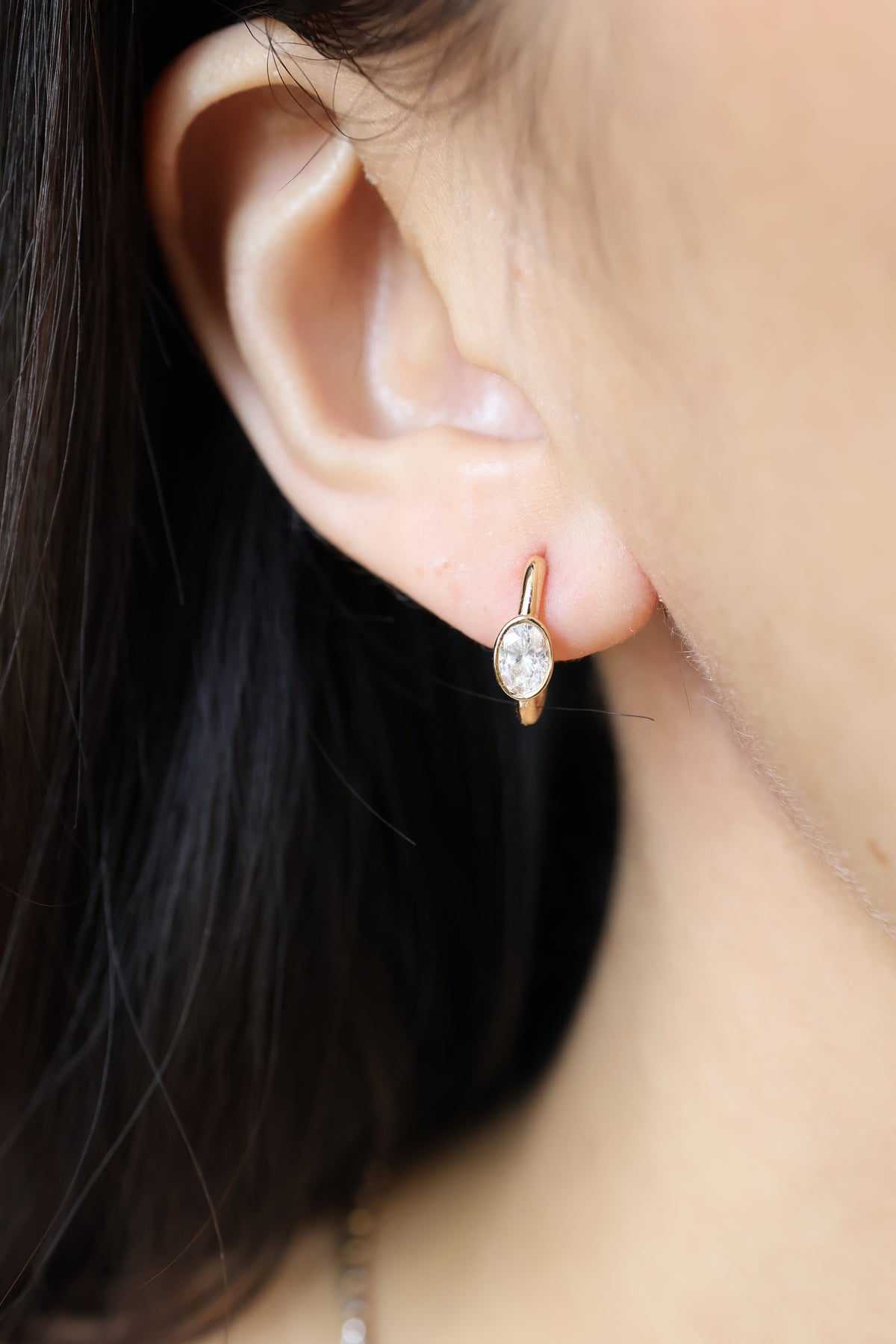 PRE-ORDER 0.63 TCW Cool Girl Oval Lab Diamond Half Hoop Stud Earrings in 14K Gold