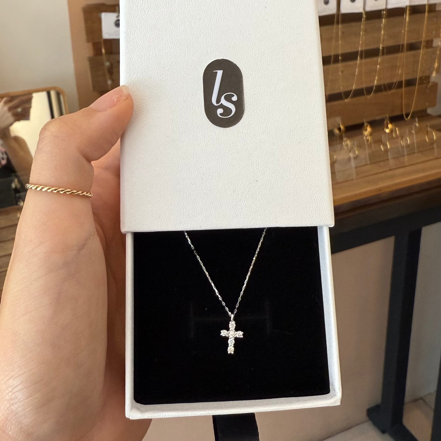 PRE-ORDER 0.2 TCW Natural Diamond Cross Necklace in Platinum