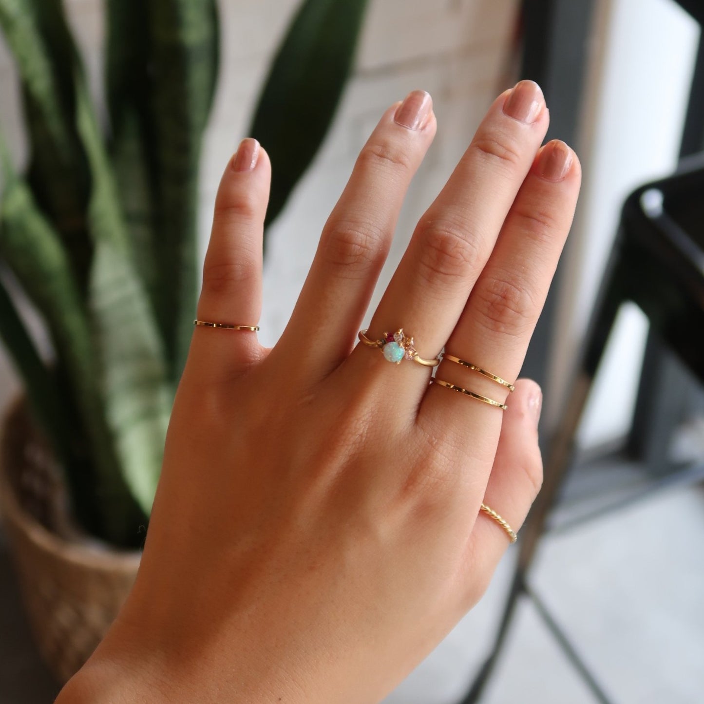 Customizable 5 Gemstone + Opal Ring