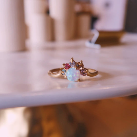 Customizable 5 Gemstone + Opal Ring