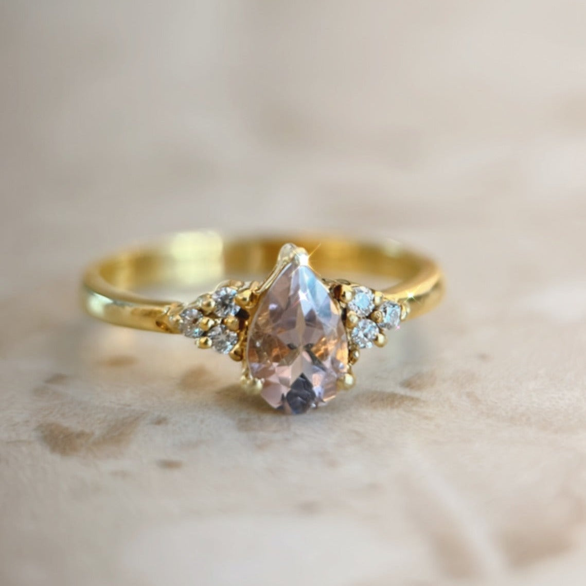 ONHAND: Prong set Pear cut Ametrine and Moissanites in 14k Yellow Gold