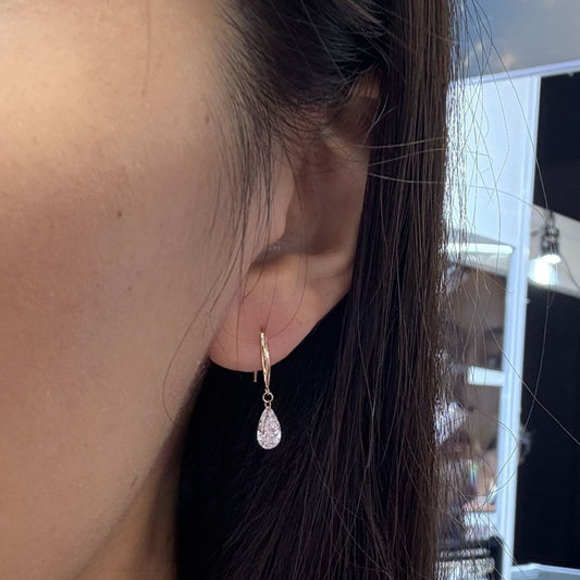 PRE-ORDER 1.13 TCW Pear Drilled Lab Diamond Dangler Earrings in 14K Gold
