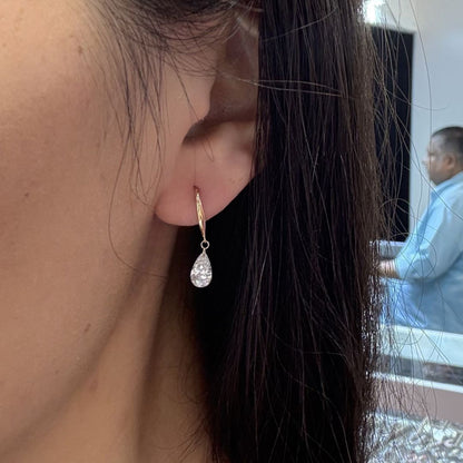 PRE-ORDER 1.13 TCW Pear Drilled Lab Diamond Dangler Earrings in 14K Gold