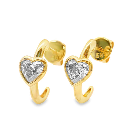 PRE-ORDER 0.78 TCW Cool Girl Heart Lab Diamond Half Hoop Stud Earrings in 14K Gold
