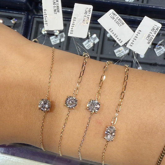 PRE-ORDER Round / Oval Solitaire Lab Diamond Chain Bracelet in 14K Gold