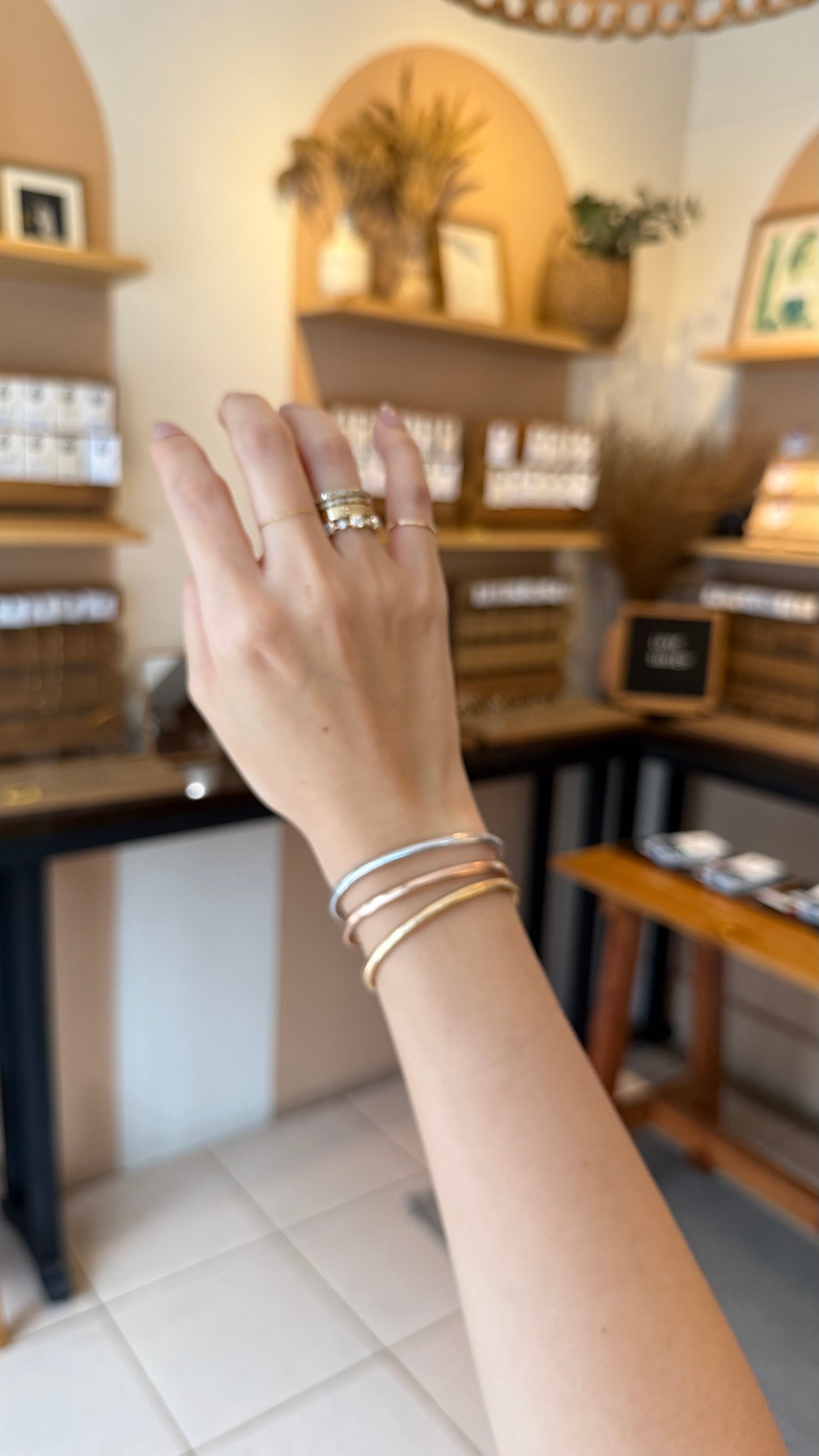 PRE-ORDER 18K Yellow, Rose, & White Gold Stretchy Bangle