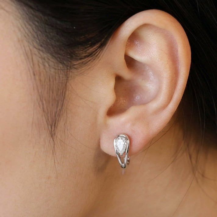 PRE-ORDER 0.31 TCW Cool Girl Pear Lab Diamond Split Shank Hoop Earrings in 14K Gold