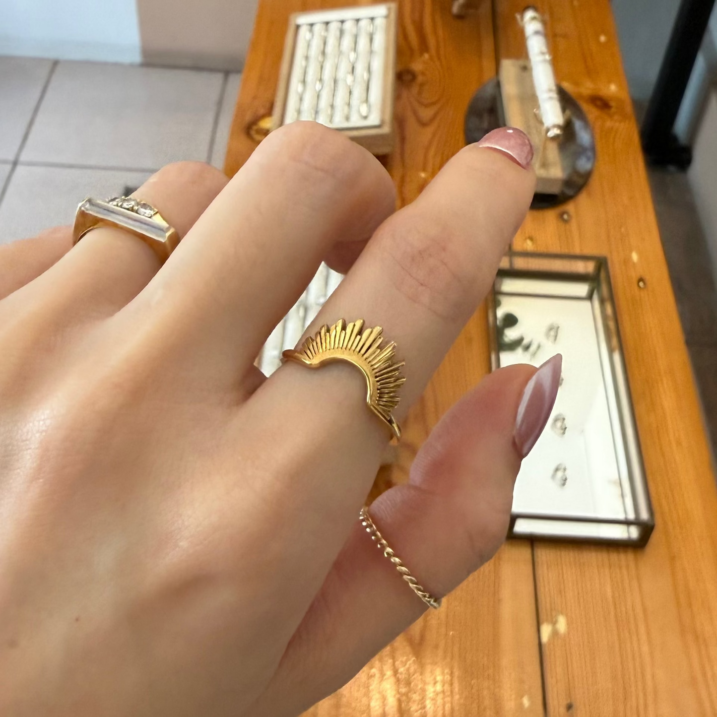 SAMPLE SALE: Sunburst Stacking Ring in Gold Vermeil SZ 7