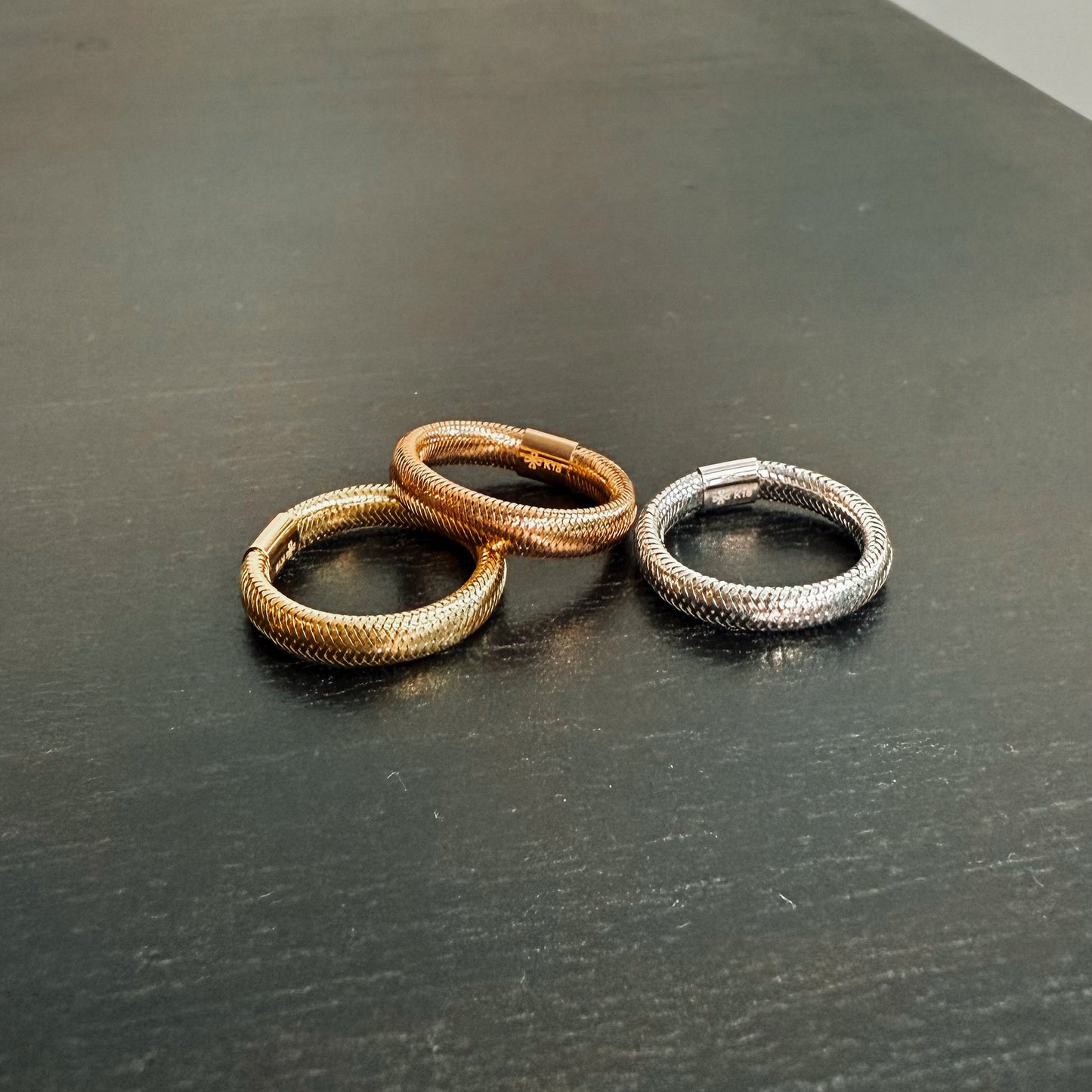 ON HAND 18K Yellow, Rose & White Gold Stretchy Ring