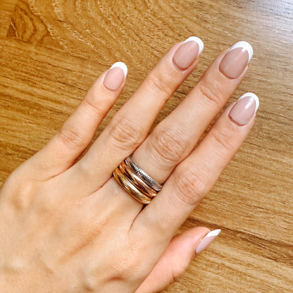 ON HAND 18K Yellow, Rose & White Gold Stretchy Ring