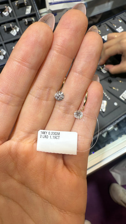 PRE-ORDER 1.19 TCW Round Drilled Lab Diamond Dangler Earrings in 14K Gold