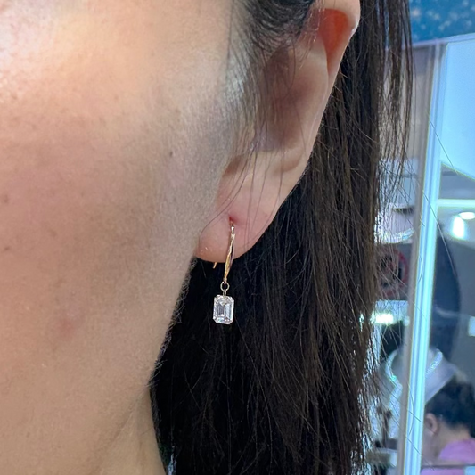 PRE-ORDER 1.17 TCW Emerald Drilled Lab Diamond Dangler Earrings in 14K Gold