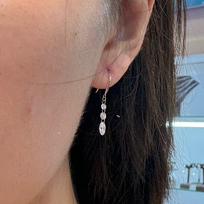 PRE-ORDER 1.2 TCW Triple Round and Oval Drilled Lab Diamond Dangler Earrings in 14K Gold