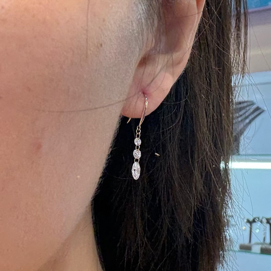 PRE-ORDER 1.2 TCW Triple Round and Oval Drilled Lab Diamond Dangler Earrings in 14K Gold