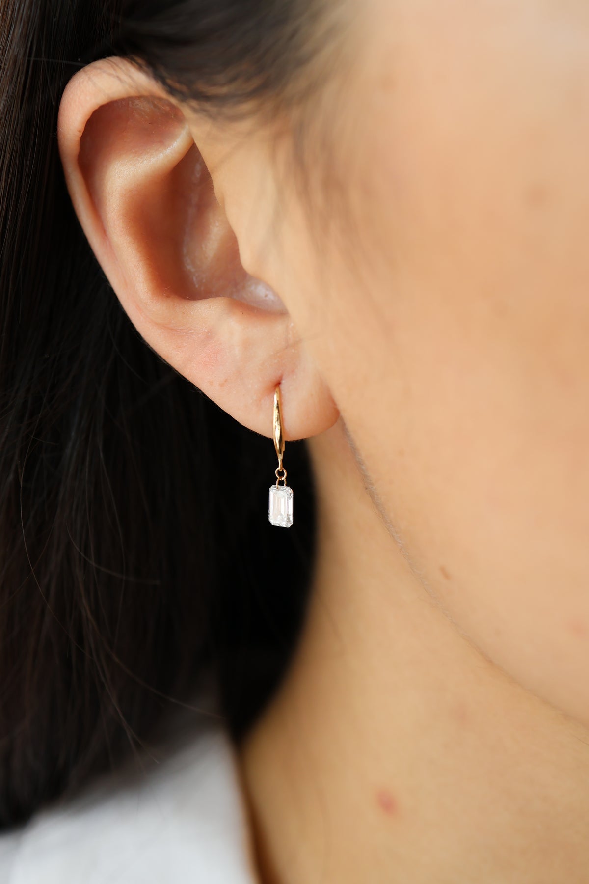 PRE-ORDER 1.17 TCW Emerald Drilled Lab Diamond Dangler Earrings in 14K Gold