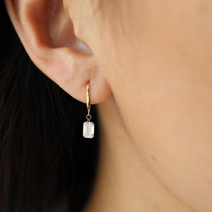 PRE-ORDER 1.17 TCW Emerald Drilled Lab Diamond Dangler Earrings in 14K Gold