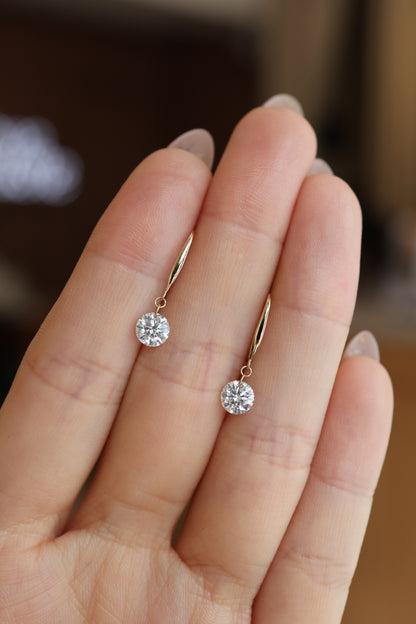 PRE-ORDER 1.19 TCW Round Drilled Lab Diamond Dangler Earrings in 14K Gold