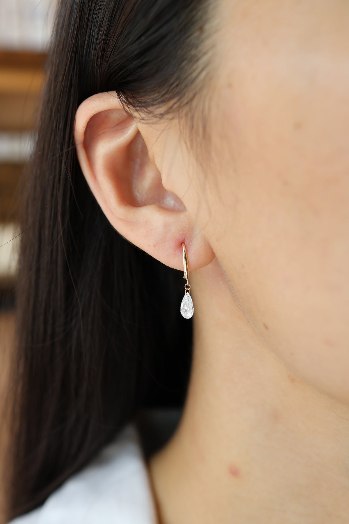 PRE-ORDER 1.13 TCW Pear Drilled Lab Diamond Dangler Earrings in 14K Gold