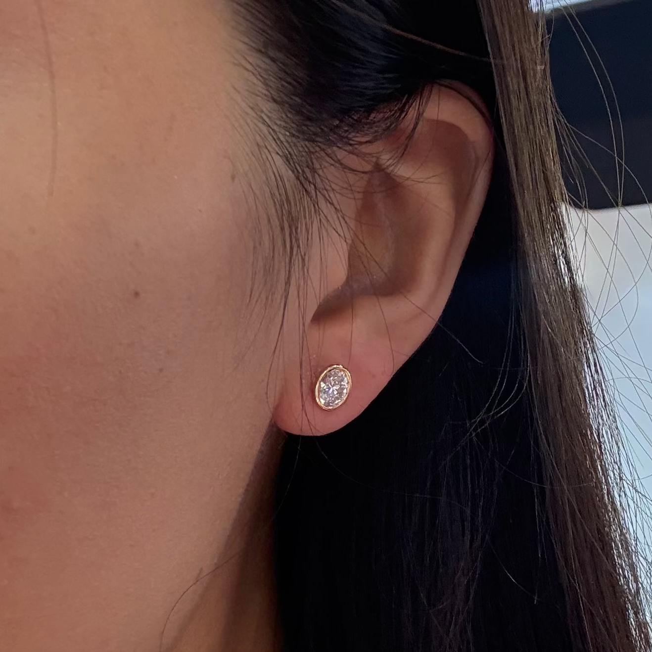 PRE-ORDER 1.04 TCW Oval Bezel Lab Diamond Stud Earrings in 14K Gold