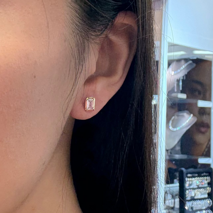 PRE-ORDER 1.03 TCW Emerald Bezel Lab Diamond Stud Earrings in 14K Gold