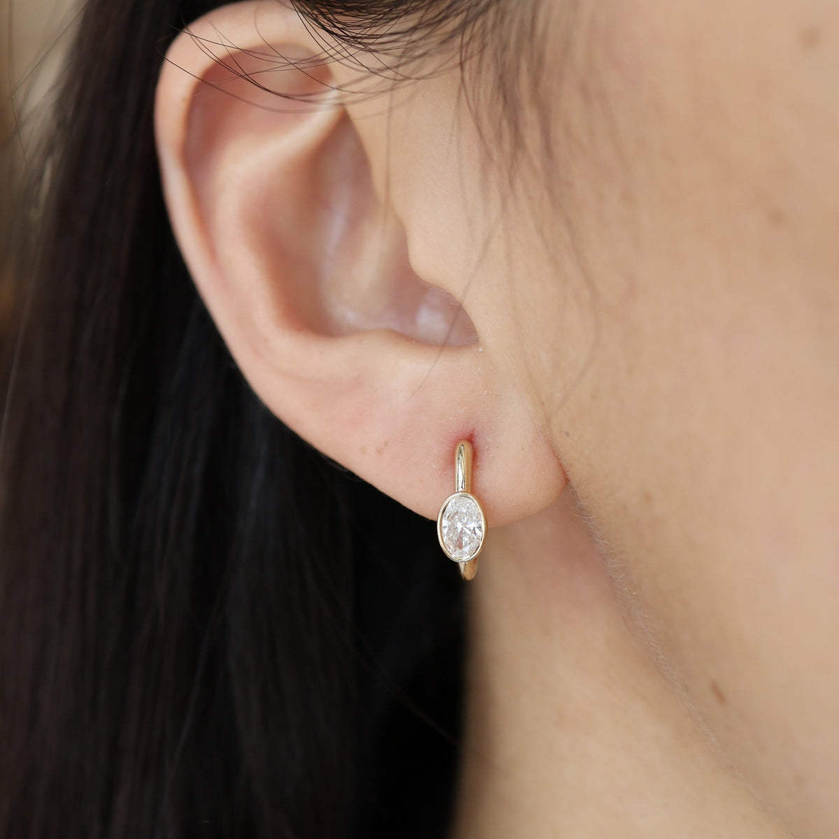 PRE-ORDER 0.63 TCW Cool Girl Oval Lab Diamond Half Hoop Stud Earrings in 14K Gold