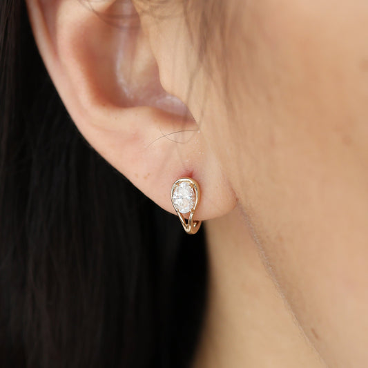PRE-ORDER 0.64 TCW Cool Girl Oval Lab Diamond Split Shank Hoop Earrings in 14K Gold
