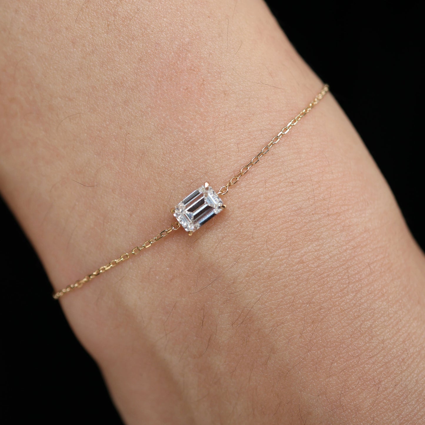 PRE-ORDER Emerald / Princess Cut Solitaire Lab Diamond Chain Bracelet in 14K Gold