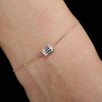 PRE-ORDER Emerald / Princess Cut Solitaire Lab Diamond Chain Bracelet in 14K Gold