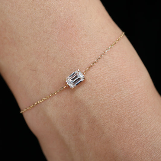 PRE-ORDER Emerald / Princess Cut Solitaire Lab Diamond Chain Bracelet in 14K Gold