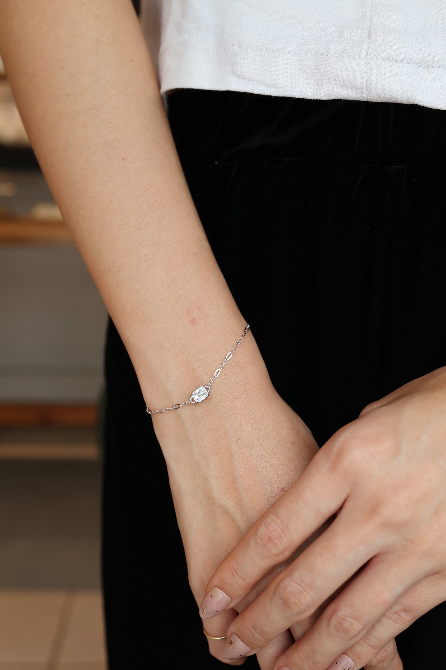 PRE-ORDER Emerald Solitaire Lab Diamond Chain Bracelet in 14K Gold