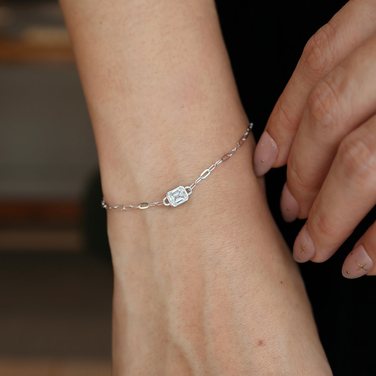 PRE-ORDER Emerald Solitaire Lab Diamond Chain Bracelet in 14K Gold