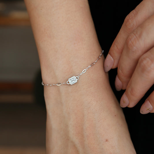PRE-ORDER Emerald Solitaire Lab Diamond Chain Bracelet in 14K Gold