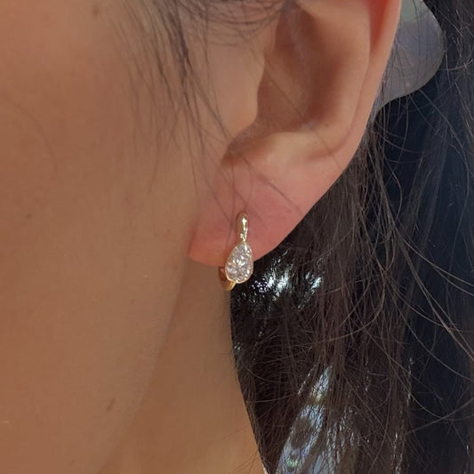 PRE-ORDER 0.77 TCW Cool Girl Pear Lab Diamond Half Hoop Stud Earrings in 14K Gold