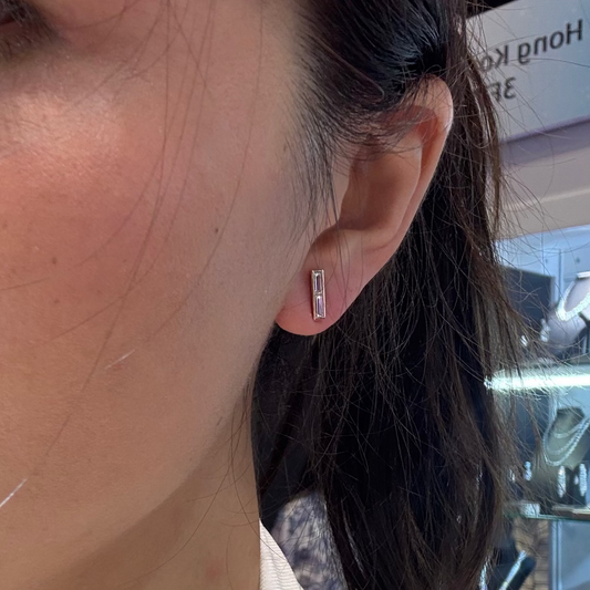 PRE-ORDER 0.70 TCW Bezel Emerald cut Lab Diamond Stud Earrings in 14K Gold