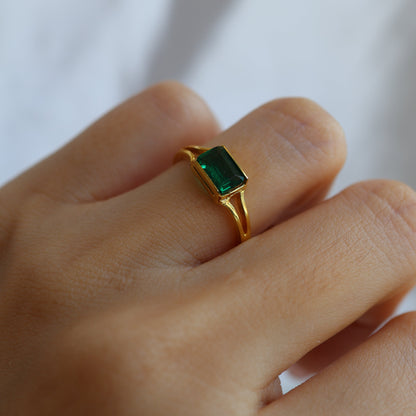 SAMPLE SALE: 1 CT Emerald Cut Emerald Split Shank 14K YELLOW Gold Ring SZ 5.5