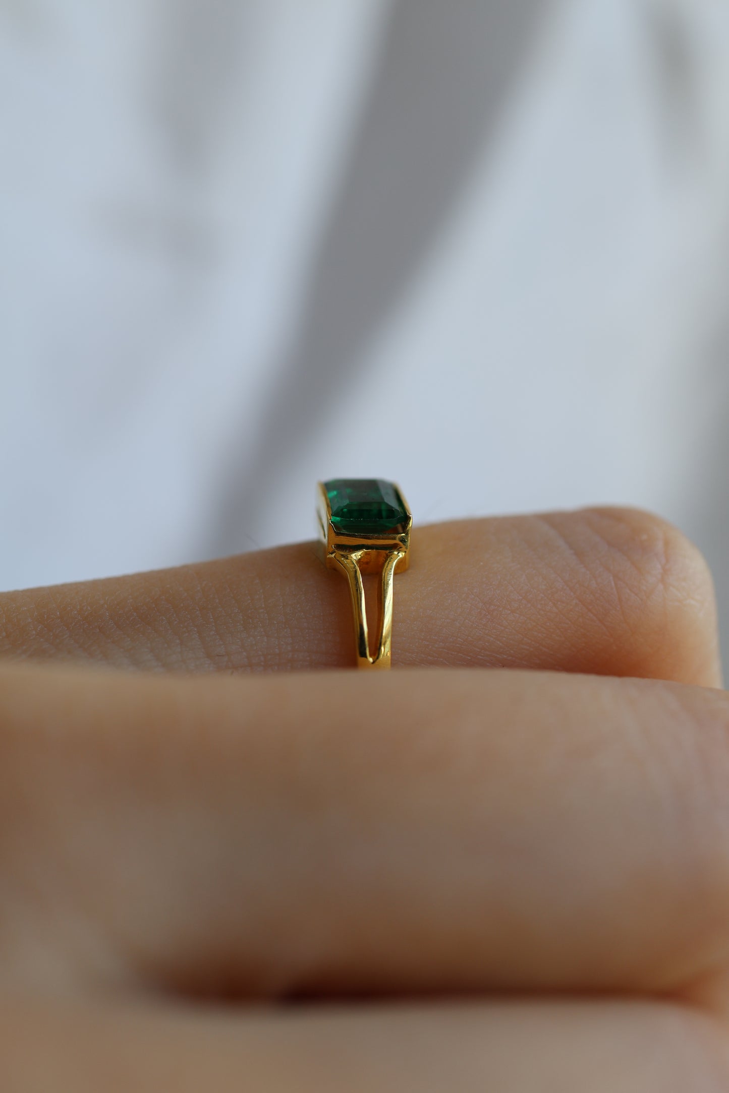 SAMPLE SALE: 1 CT Emerald Cut Emerald Split Shank 14K YELLOW Gold Ring SZ 5.5