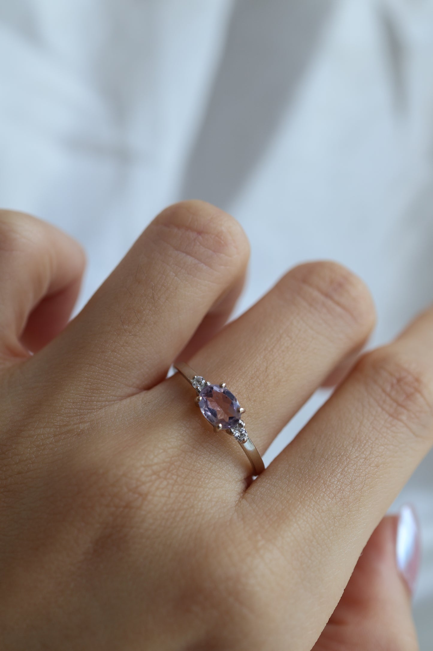 SAMPLE SALE: 0.65 CT Amethyst in 18K WHITE Gold Ring SZ 9.5