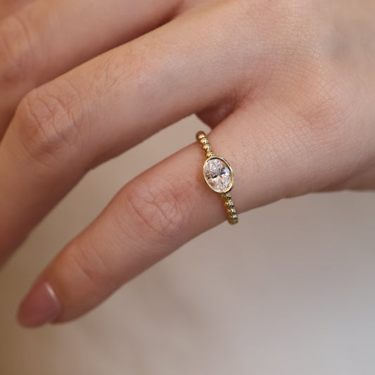 PRE-ORDER 0.4 CT Oval Beaded Lab Diamond Pinky Ring 14K Gold (SZ 4)