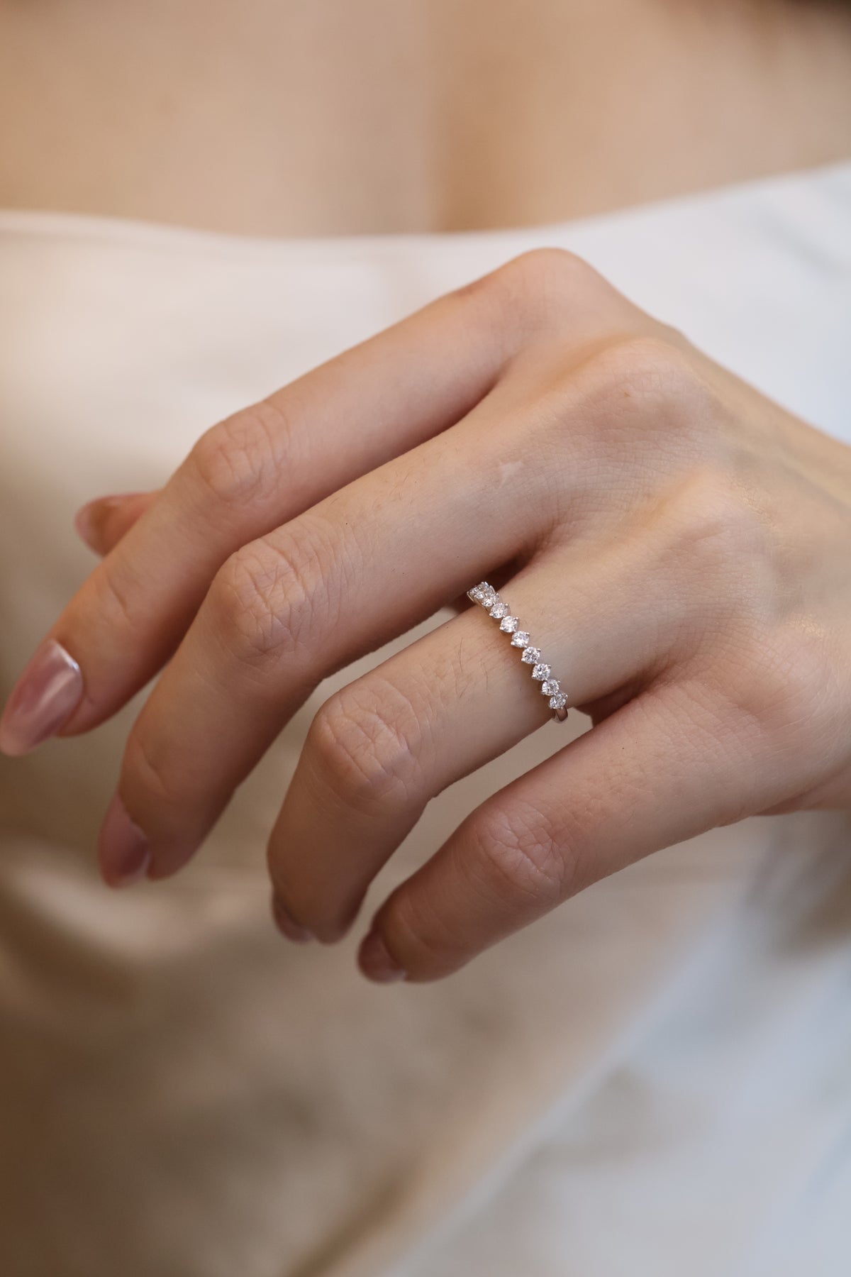 PRE-ORDER 0.31 TCW Round Compass Set Lab Diamond Half Eternity Ring 14K Gold (SZ 6.5)