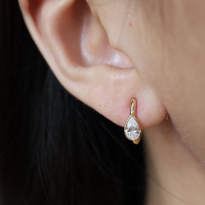 PRE-ORDER 0.77 TCW Cool Girl Pear Lab Diamond Half Hoop Stud Earrings in 14K Gold