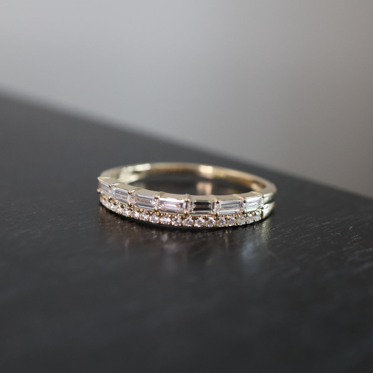 PRE-ORDER 0.48 TCW Emerald and Round Half Eternity Double Band Lab Diamond Ring in 14K (SZ 6.5)