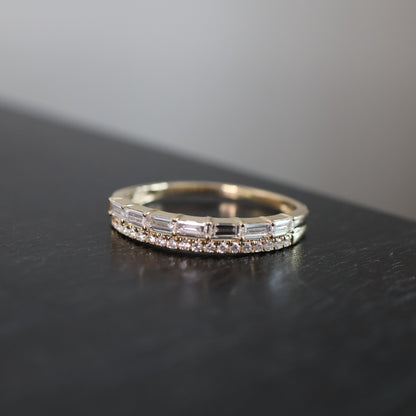 PRE-ORDER 0.48 TCW Emerald and Round Half Eternity Double Band Lab Diamond Ring in 14K (SZ 6.5)