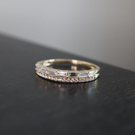 PRE-ORDER 0.48 TCW Emerald and Round Half Eternity Double Band Lab Diamond Ring in 14K (SZ 6.5)