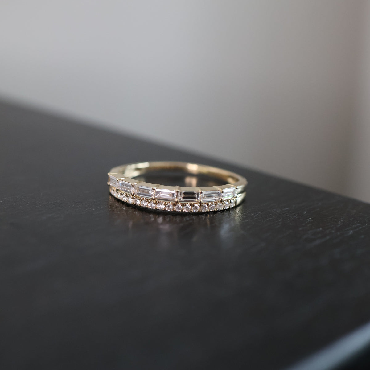 PRE-ORDER 0.48 TCW Emerald and Round Half Eternity Double Band Lab Diamond Ring in 14K (SZ 6.5)