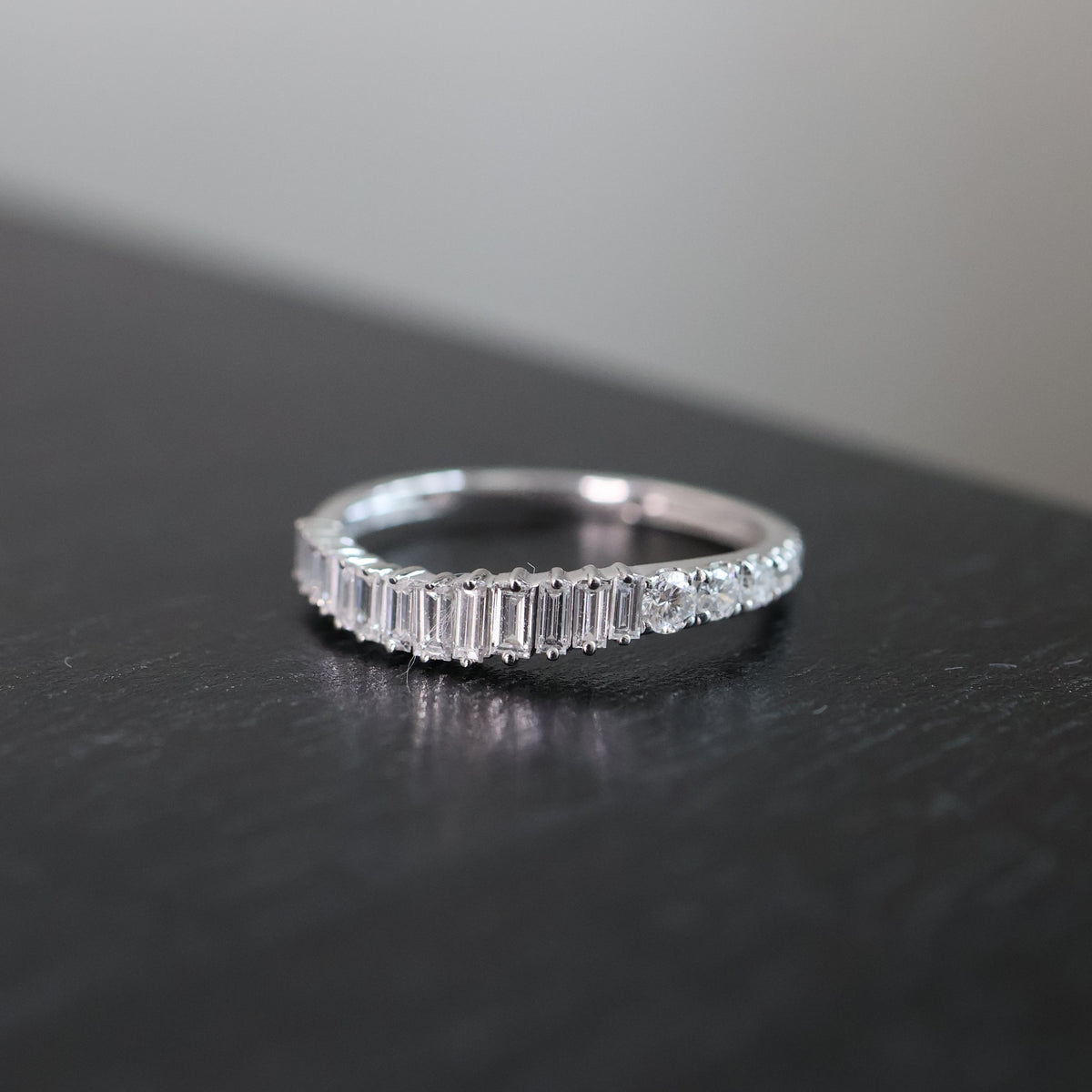 PRE-ORDER 0.41 TCW Emerald and Round Lab Diamond Half Eternity Ring 14K Gold (SZ 6.5)