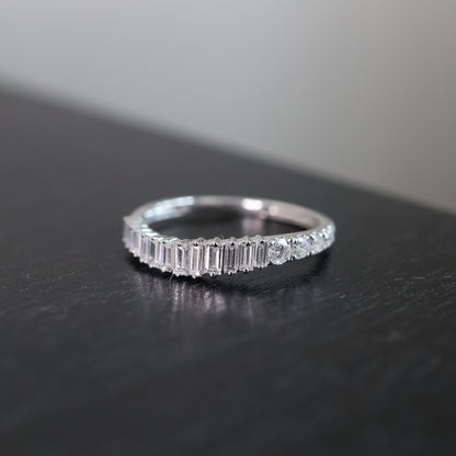 PRE-ORDER 0.41 TCW Emerald and Round Lab Diamond Half Eternity Ring 14K Gold (SZ 6.5)