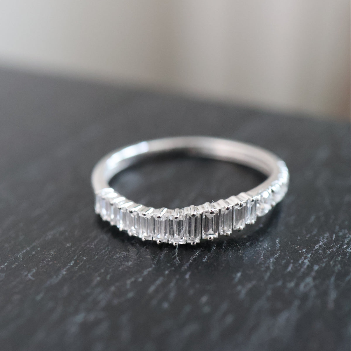 PRE-ORDER 0.41 TCW Emerald and Round Lab Diamond Half Eternity Ring 14K Gold (SZ 6.5)